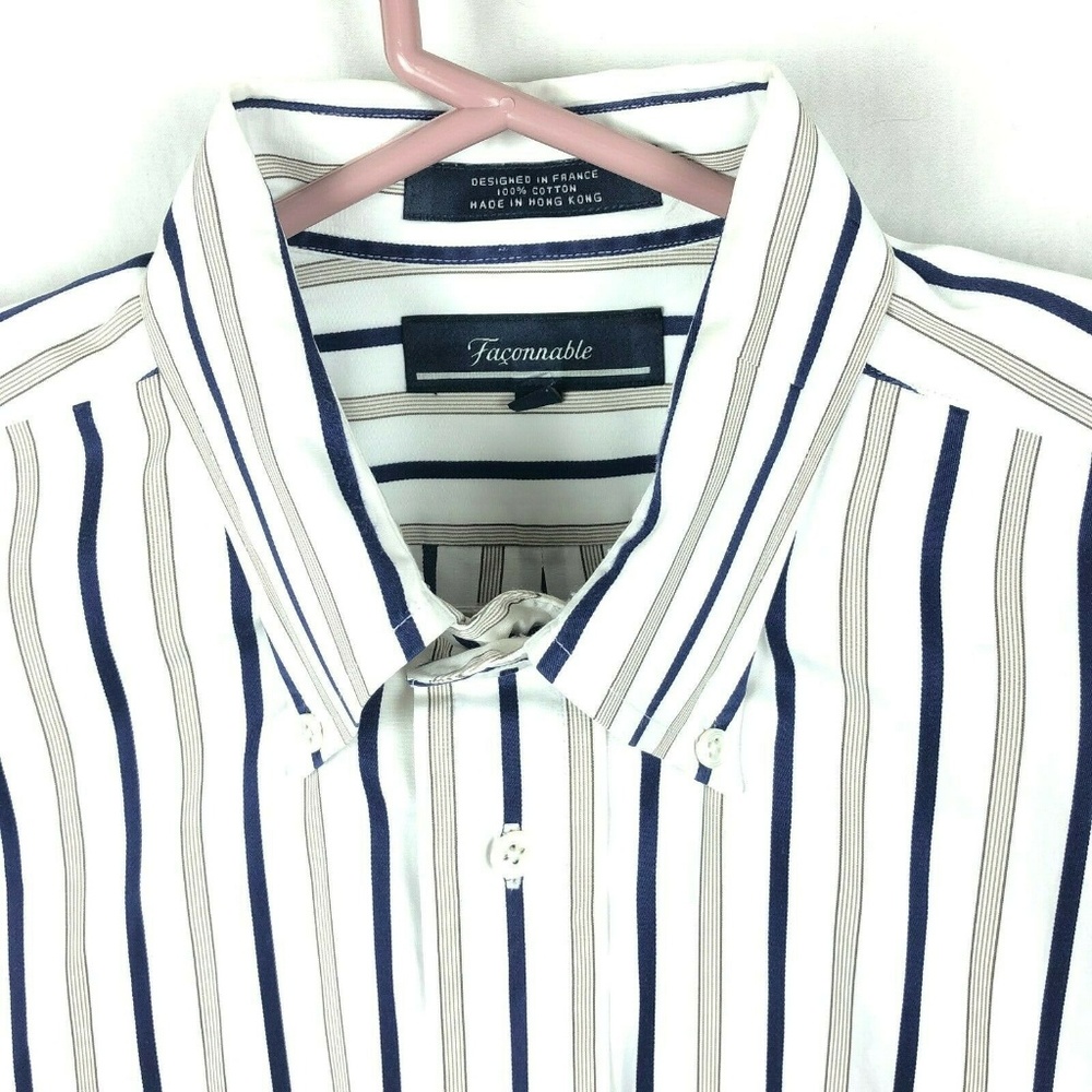 Faconnable Long Sleeve Button Stripe Dress Shirt M